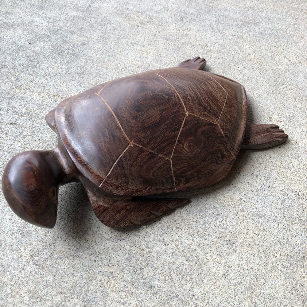 Handcrafted Wooden Turtle Sculpture.